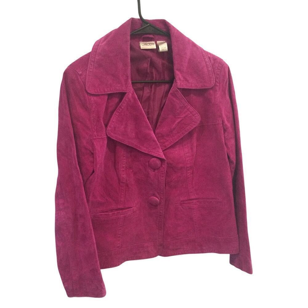 Chico’s Womens Leather Jacket Size 1 Medium‎ Fuchsia Purple Whimsigoth Fairy Y2K